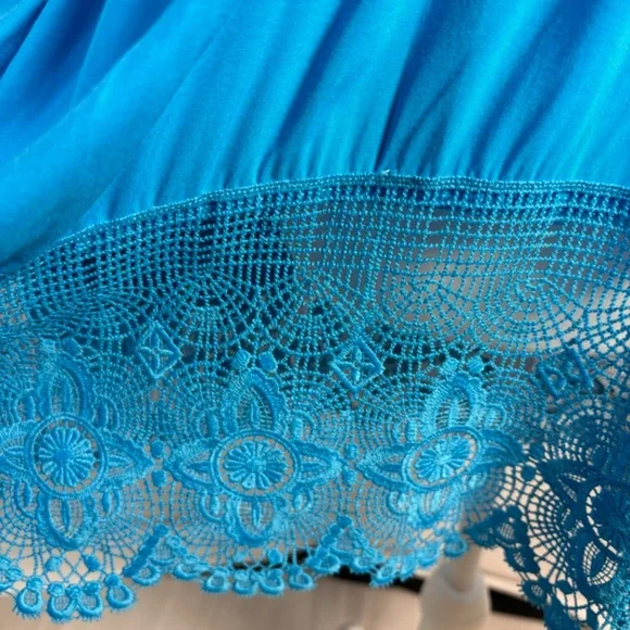 Gypsy Boho Tunic Top | Lace Crochet Detail | Blue Medium - Picture 9 of 9